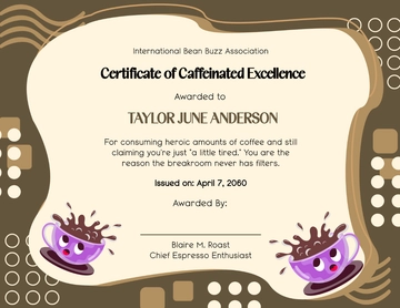 Funny Caffeine Addict Certificate Template - Edit Online & Download