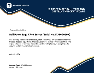 IT Asset Disposal (ITAD) and Destruction Certificate Template - Edit Online & Download