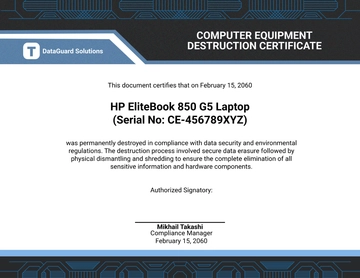 Computer Equipment Destruction Certificate Template - Edit Online & Download