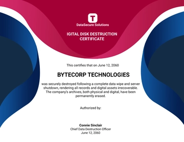 Digital Disk Destruction Certificate Template - Edit Online & Download