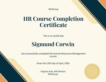 HR Course Completion Certificate Template - Edit Online & Download