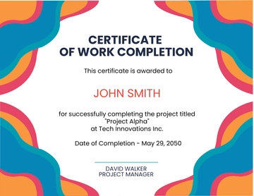 Colorful Employee Work Completion Certificate Template - Edit Online & Download