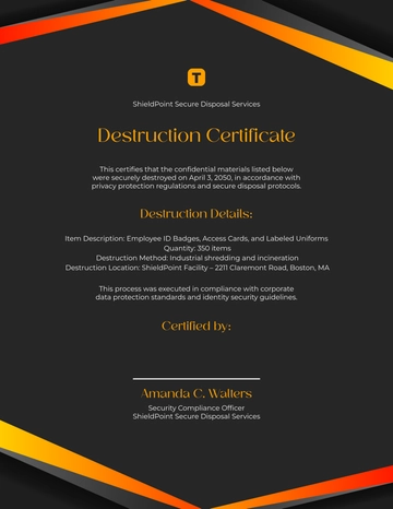 Confidential Items Destruction Certificate Template - Edit Online & Download