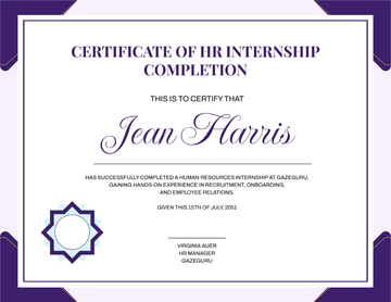 Purple HR Internship Certificate Template - Edit Online & Download