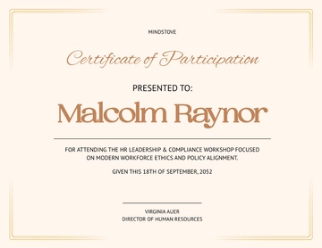 Simple HR Participation Certificate Template - Edit Online & Download