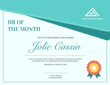 HR of the Month Certificate Template - Edit Online & Download
