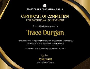 Free Black and Gold Completion Certificate Background Template to Edit Online