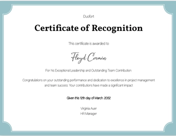 Free HR Certificate of Recognition Template to Edit Online