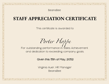 Free HR Staff Appreciation Certificate Template to Edit Online