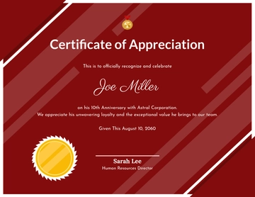 Free Employee Anniversary Certificate Template to Edit Online