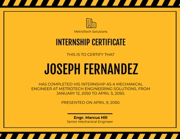 Free Yellow Mechanical Internship Certificate Template to Edit Online