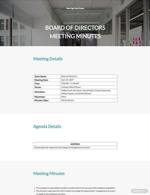 Basic Real Estate Company Meeting Minutes Template