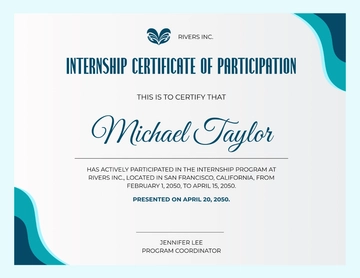 Free Internship Certificate of Participation Template to Edit Online