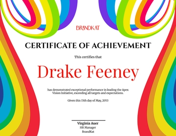 Free Colorful HR Achievement Certificate Template to Edit Online