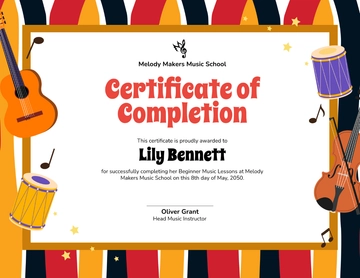 Free Music Lesson Certificate Template for Kids to Edit Online