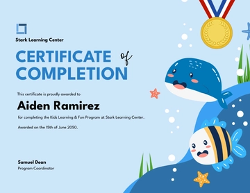 Free Blue Kids Completion Certificate Template to Edit Online