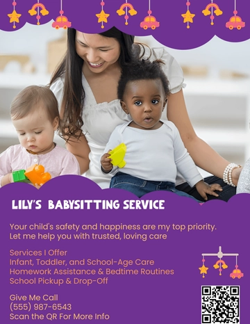 Free Babysitting Flyer with QR Code Template to Edit Online