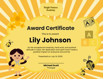 Free Yellow Kids Award Certificate Template to Edit Online