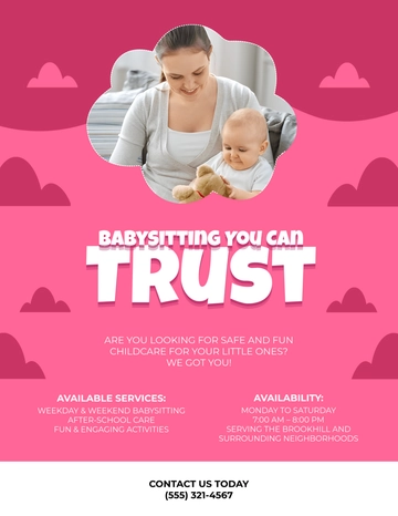 Free Pink Childcare Babysitting Flyer Template to Edit Online