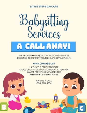 Free Daycare Babysitting Design Flyer Template to Edit Online