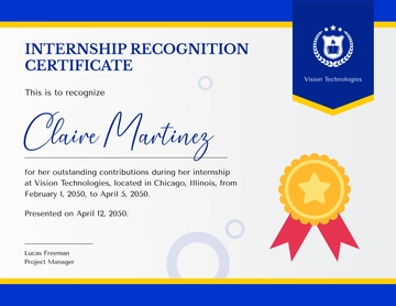 Free Internship Recognition Certificate Template to Edit Online