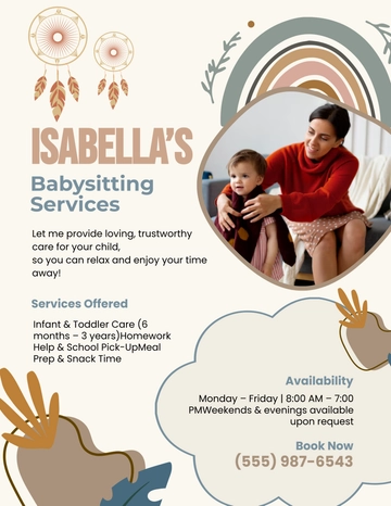Free Aesthetic Boho Babysitting Flyer Template to Edit Online