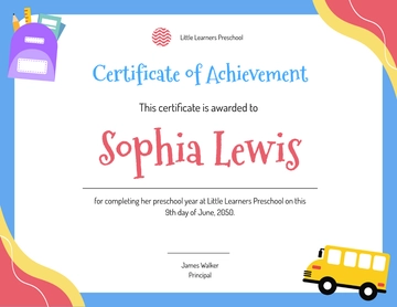 Free Colorful Preschool Kids Certificate Template to Edit Online