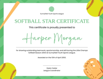 Free Softball Certificate Template for Kids to Edit Online
