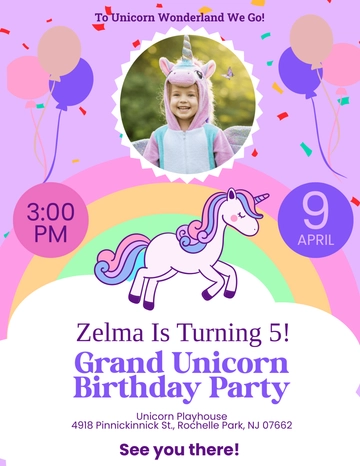 Free Purple Unicorn Birthday Flyer Template to Edit Online