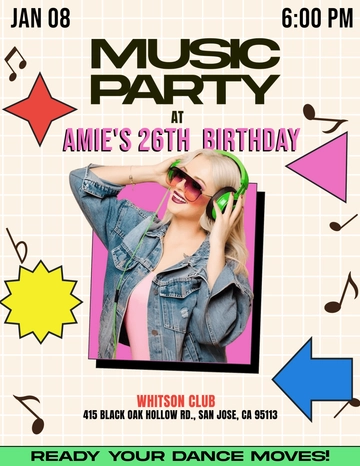 Free Colorful Birthday Music Flyer Template to Edit Online