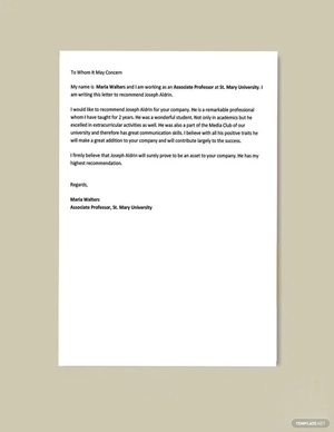 Academic Recommendation Letter Template
