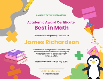 Free Kindergarten Academic Certificate Template to Edit Online