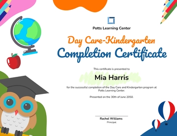 Free Day Care-Kindergarten Certificate Template to Edit Online