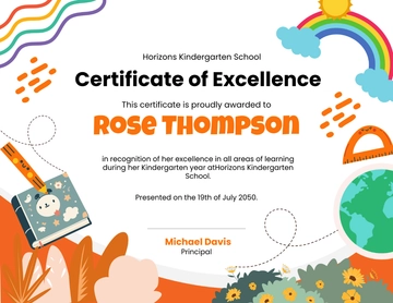 Free Kindergarten Certificate of Excellence Template to Edit Online