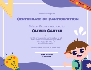 Free Kindergarten Participation Certificate Template to Edit Online