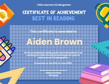 Free Blue Kindergarten Certificate Template to Edit Online