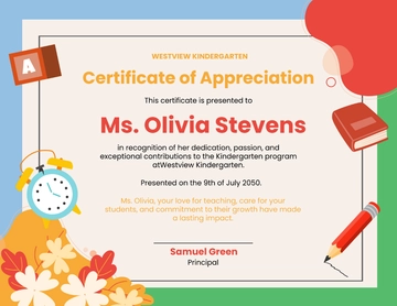 Free Professional Kindergarten Teacher Certificate Template to Edit Online