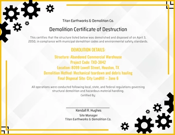 Free Demolition Certificate of Destruction Template to Edit Online