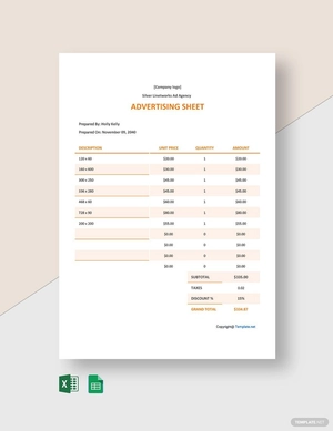 Sample Advertising Sheet Template