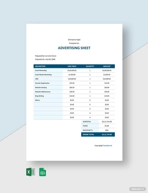 Simple Advertising Sheet Template