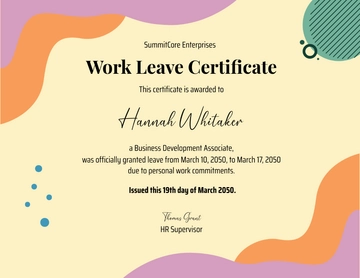 Free Creative Leave Certificate for Work Template to Edit Online