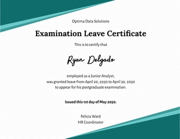Free Examination Leave Certificate Template to Edit Online