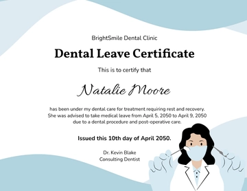 Free Dentist Leave Certificate Template to Edit Online