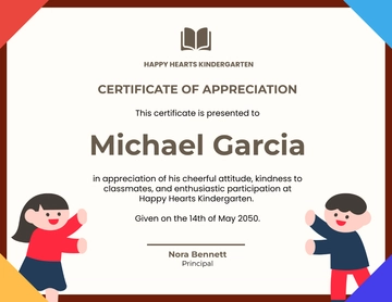 Free Kindergarten Certificate of Appreciation Template to Edit Online
