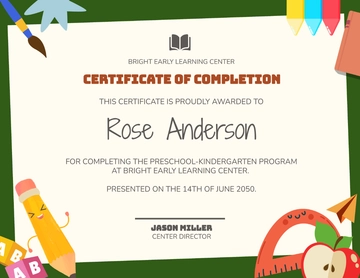 Free Preschool-Kindergarten Certificate Template to Edit Online