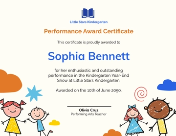 Free Kindergarten Performance Certificate Template to Edit Online