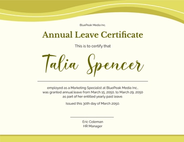 Free Annual Leave Certificate Template to Edit Online