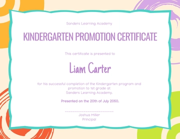 Free Colorful Kindergarten Promotion Certificate Template to Edit Online