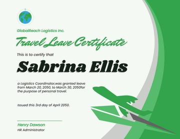 Free Aesthetic Travel Leave Certificate Template to Edit Online