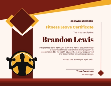 Colorful Fitness Leave Certificate Template